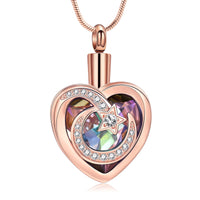 Ashes Keepsake Moon and Star Urn Necklace for Ashes With Crystal Heart Cremation Jewelry