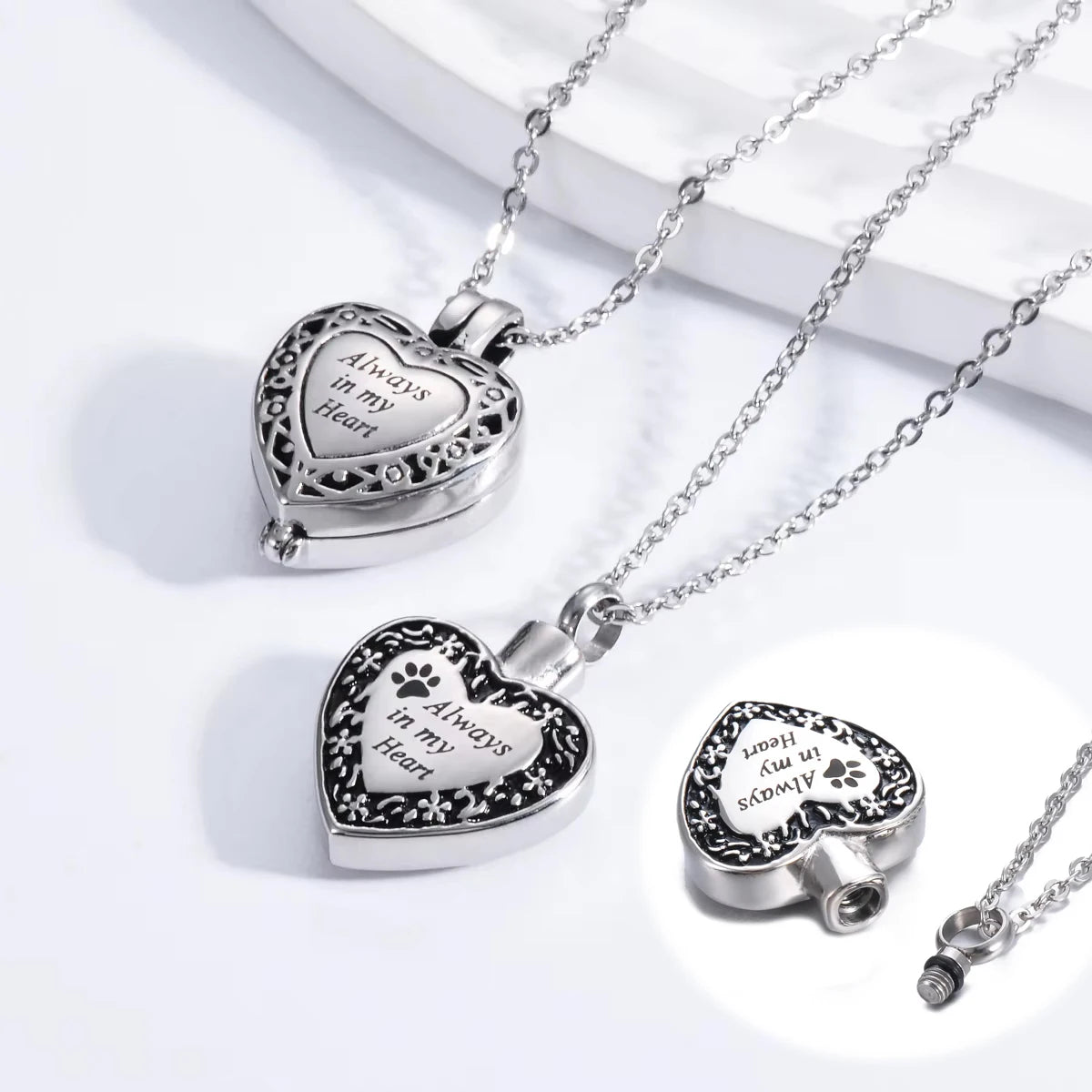 Always in My Heart For Pet Cat Dog Cremation Urn Necklace Stainless Steel