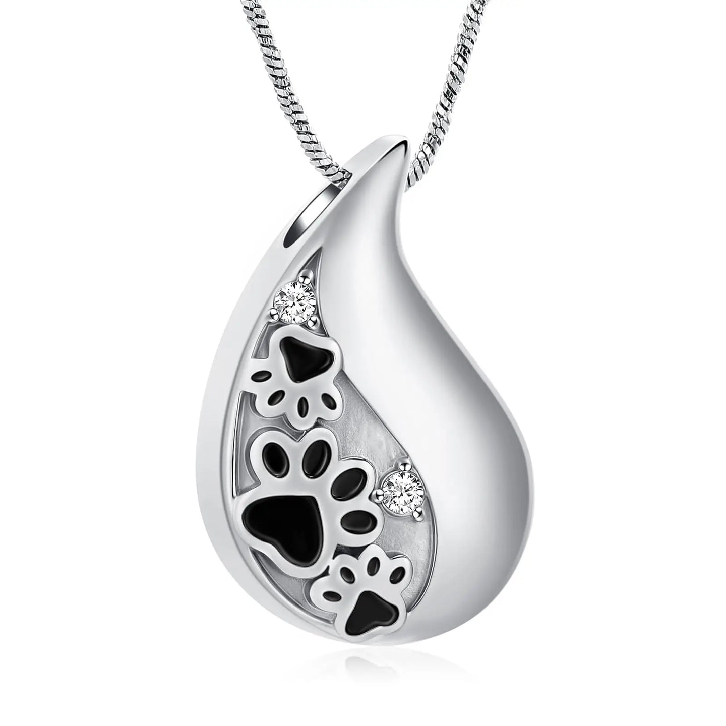 Ashes Keepsake Water Drop Paw Print Urn Necklace Pet Cremation Jewelry For Loss of Dog / Cat