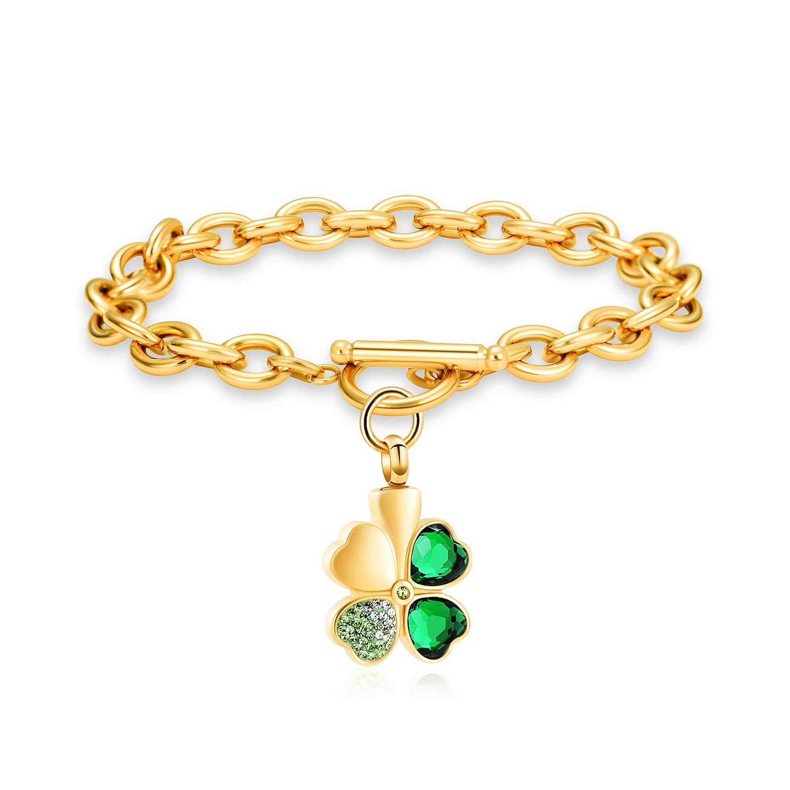 Urn Bracelet For Ashes Green Clover Leaf