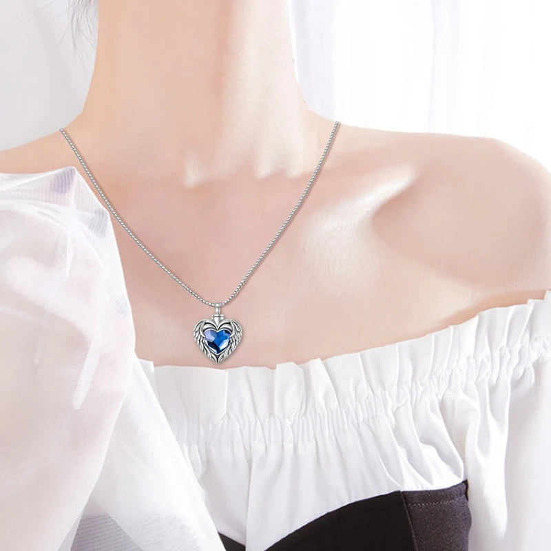 Cremation Jewelry Urn Necklace For Ashes Angel Wings Heart