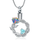 Ashes Keepsake Rose In a Circle Urn Necklace Stainless Steel Cremation Jewelry