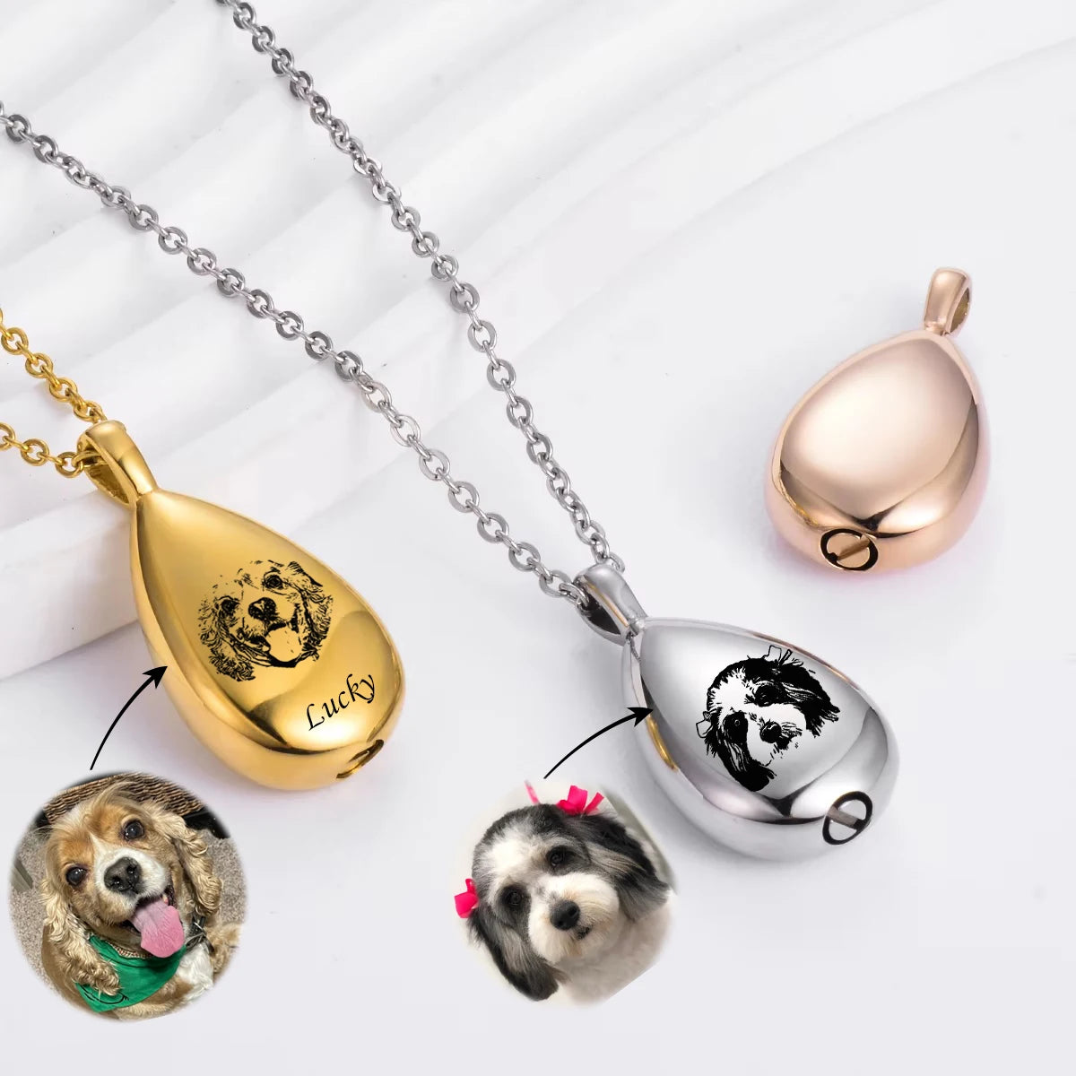 Ashes Keepsake Custom Engraved Pet Portrait Photo Urn Necklace for Cat And Dog Ashes Personalized Stainless Steel Cremation Jewelry
