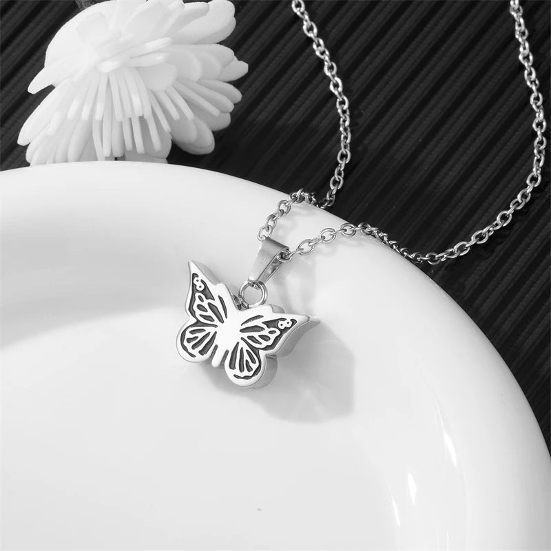 Butterfly Urn Ashes Necklace For Cremation Stainless Steel