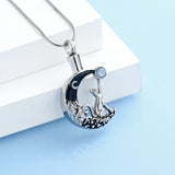 Cat In a Moon Cremation Necklace For Ashes