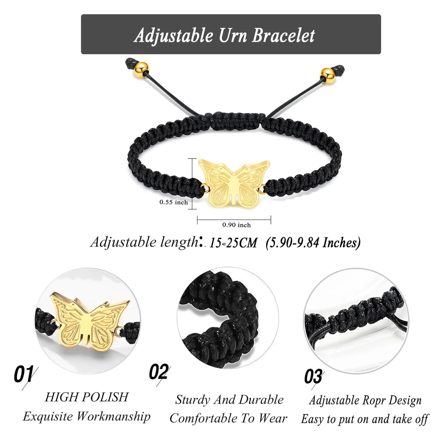 Adjustable Butterfly Cremation Bracelet for Ashes Stainless Steel