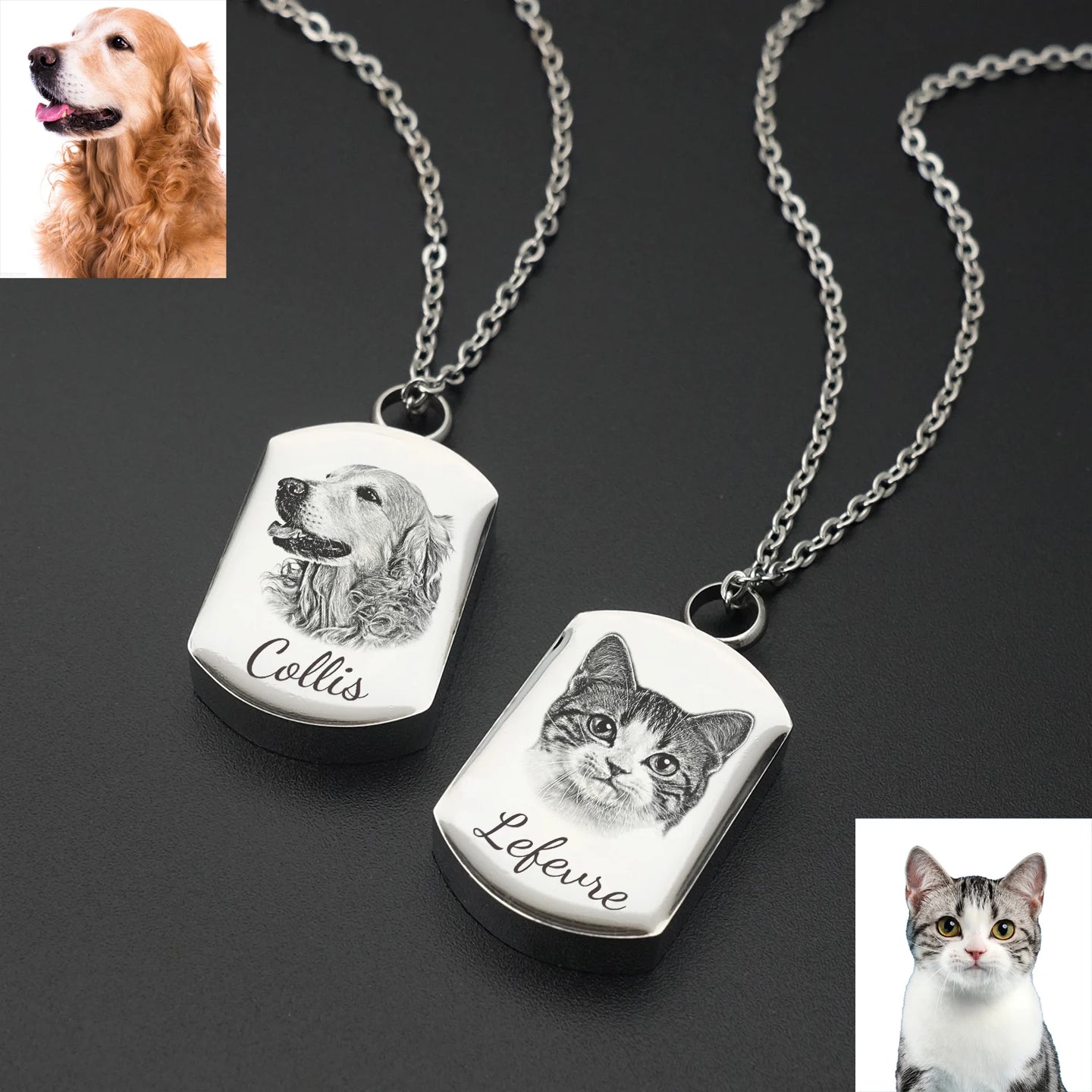 Ashes Keepsake  Square Pet Portrait Pet Urn Necklace For Dog And Cat Ashes