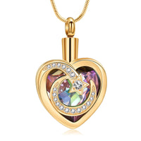 Ashes Keepsake Moon and Star Urn Necklace for Ashes With Crystal Heart Cremation Jewelry