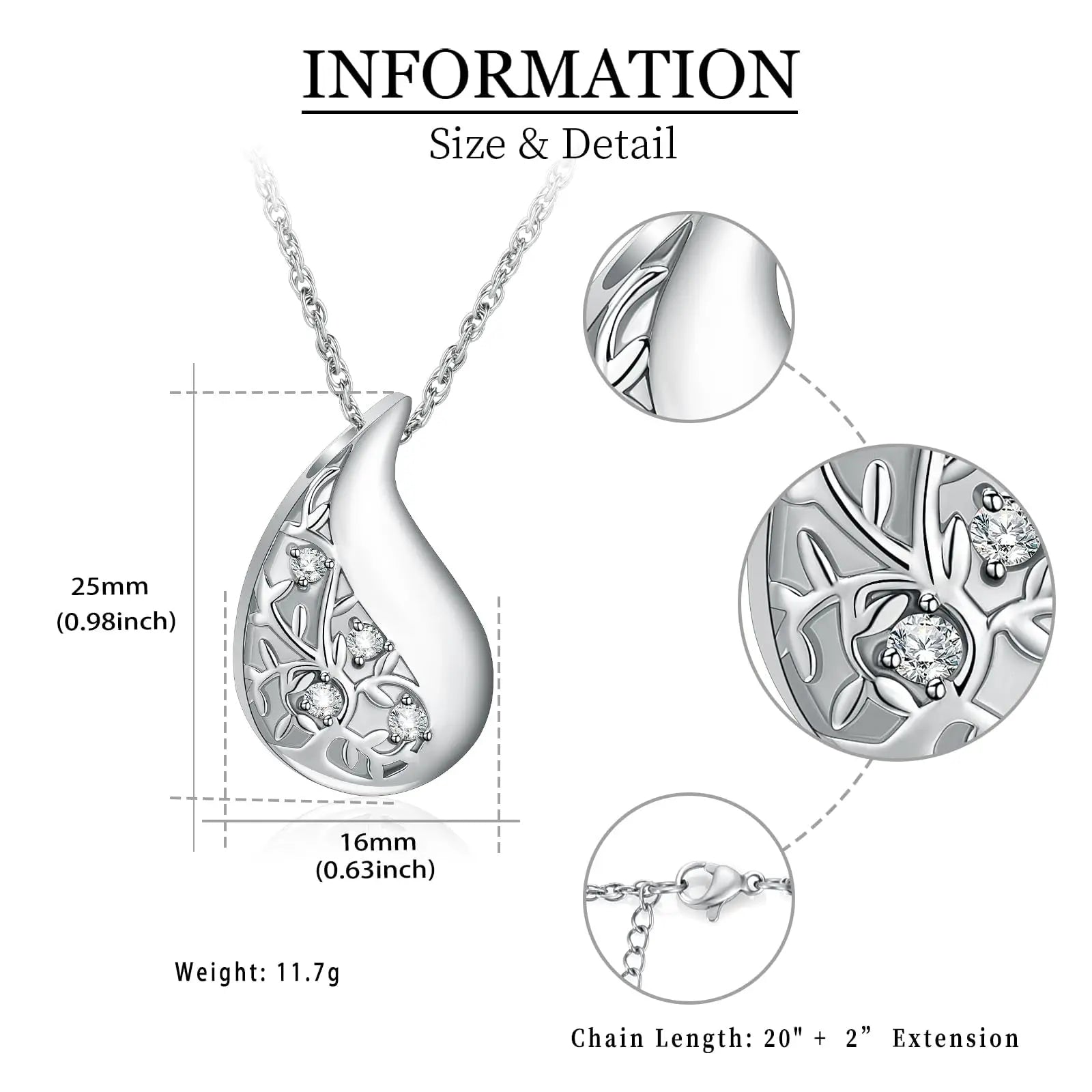 Ashes Keepsake Tree of Life Teardrop Urn Necklace Cremation Jewelry