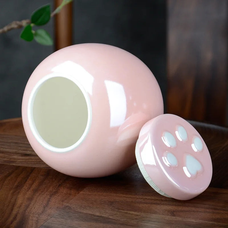 White Ceramic Paw Cat or Dog Ashes Urn