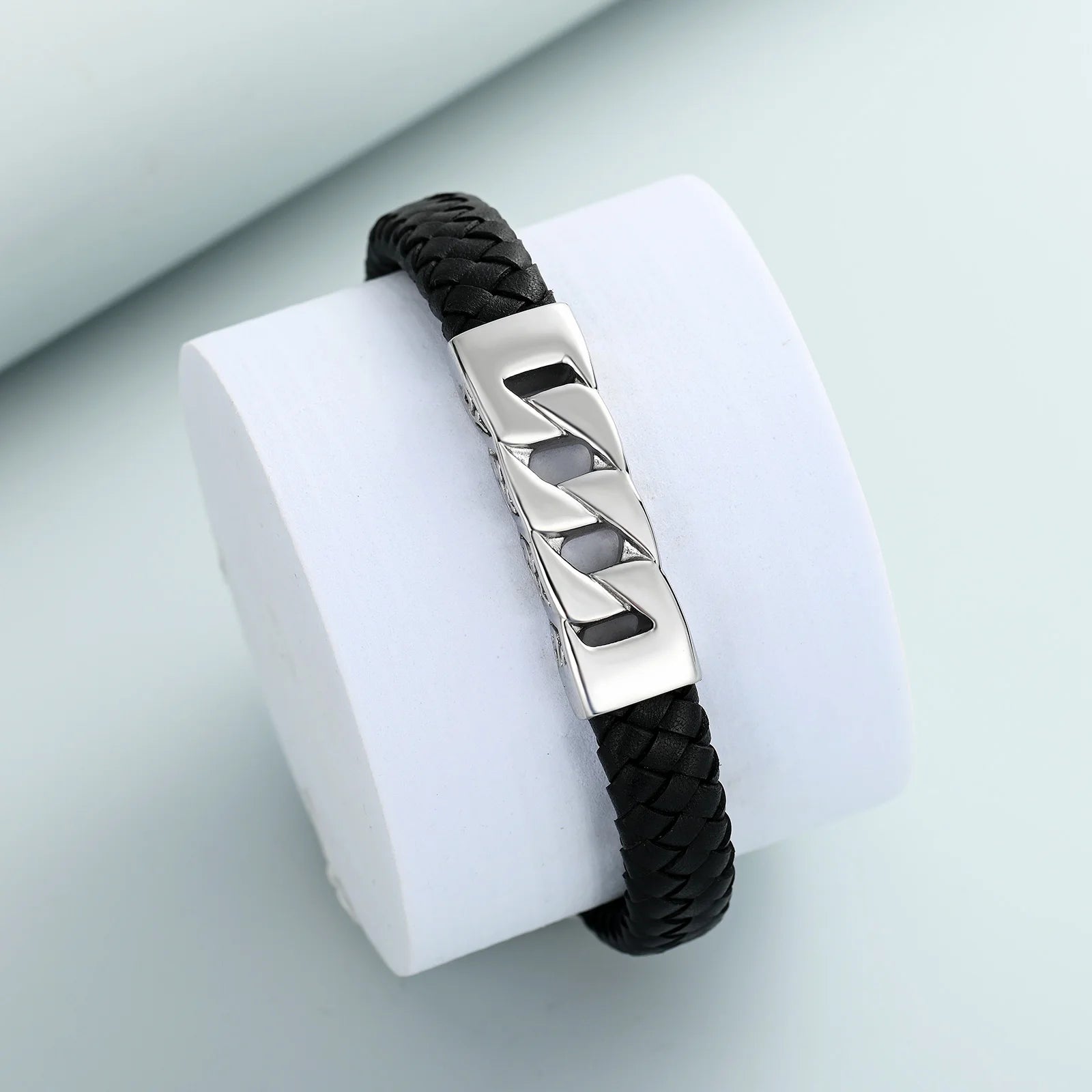 Ashes Keepsake Leather Cuban Link Bracelet for Ashes, Men's Stainless Cremation Jewelry