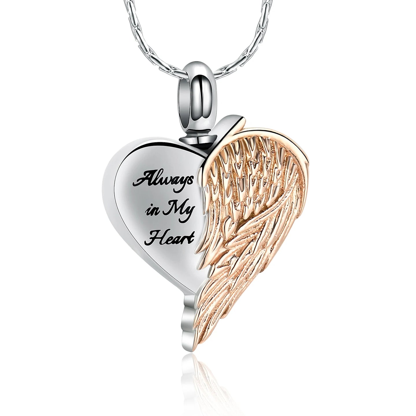 Ashes Keepsake Wing Heart Urn Necklace Always in My Heart Cremation Jewelry