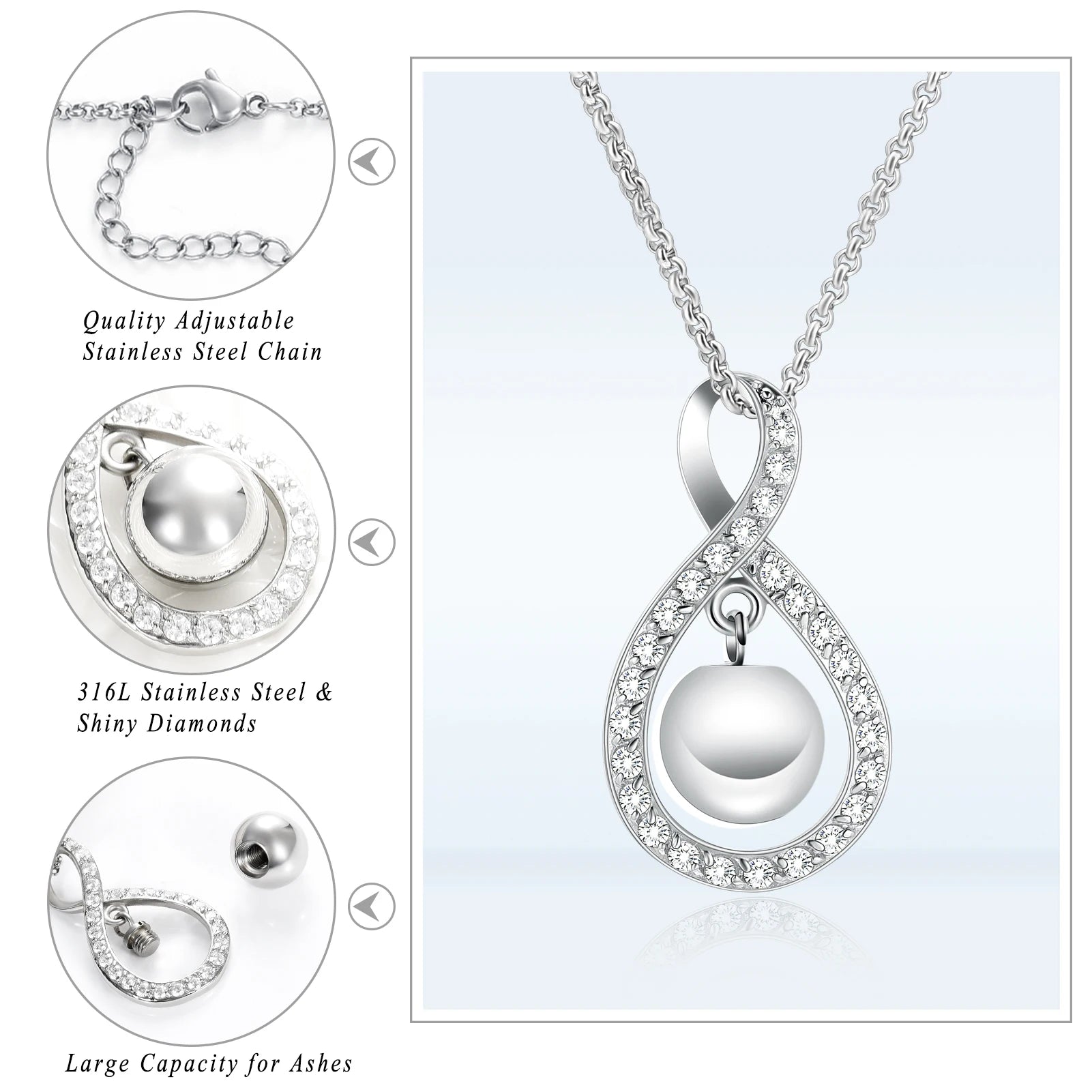 Ashes Keepsake Infinite Ring Shape Urn Pendant With Hanging Ball Cremation Jewelry