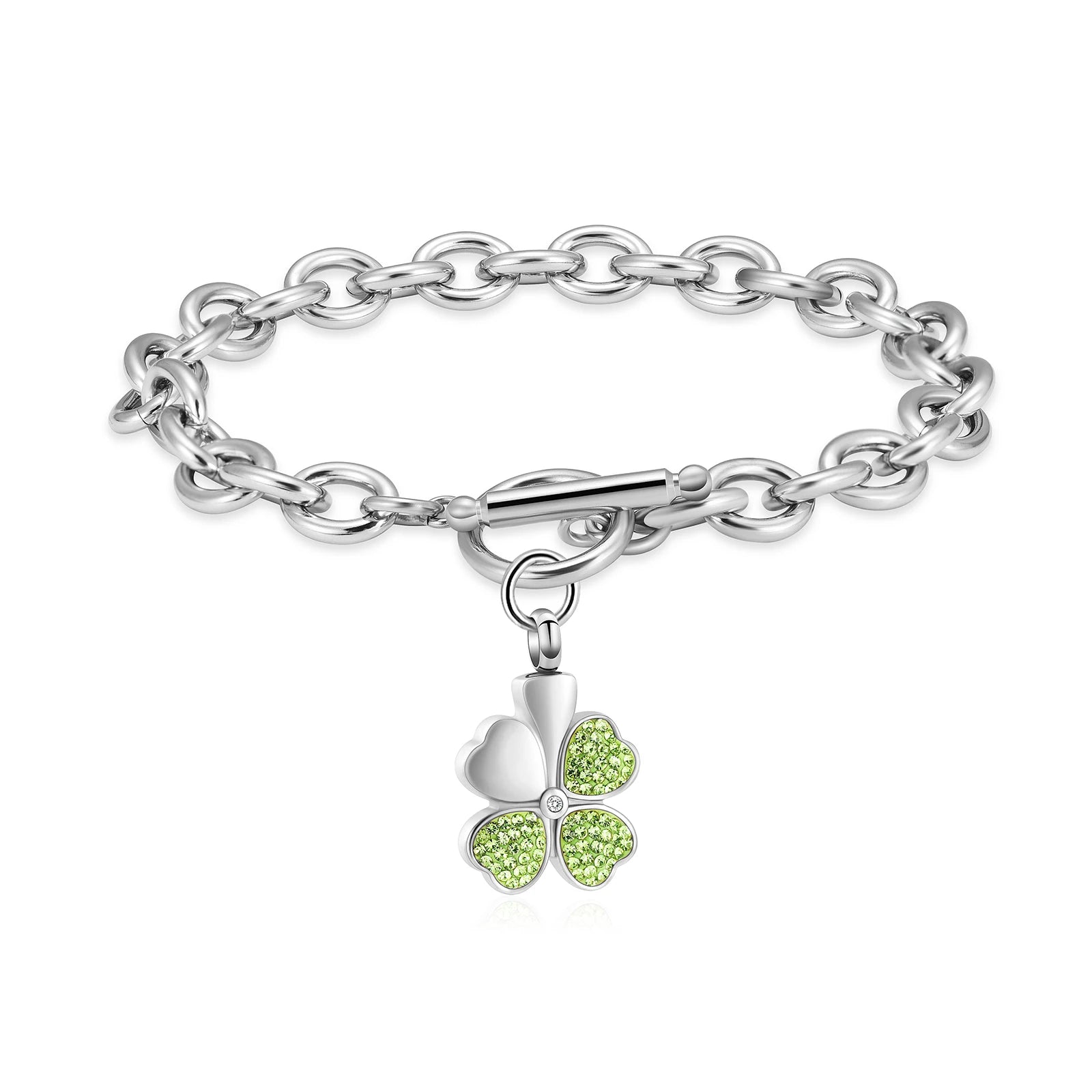 Urn Bracelet For Ashes Green Clover Leaf