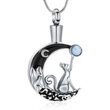 Cat In a Moon Cremation Necklace For Ashes