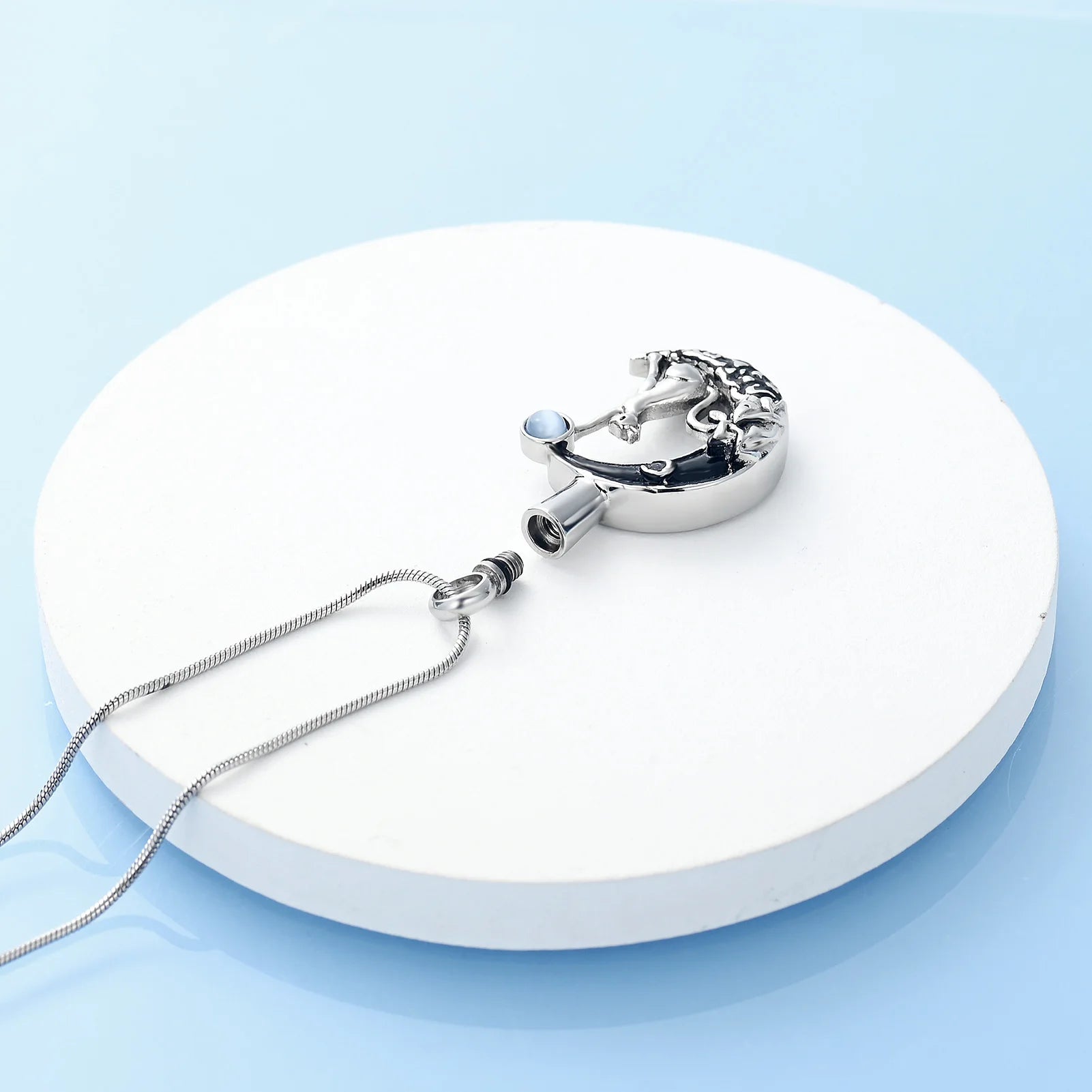 Cat In a Moon Cremation Necklace For Ashes