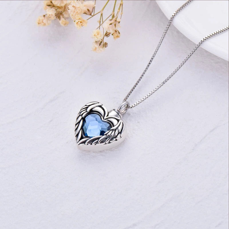 Cremation Jewelry Urn Necklace For Ashes Angel Wings Heart