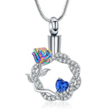 Ashes Keepsake Rose In a Circle Urn Necklace Stainless Steel Cremation Jewelry