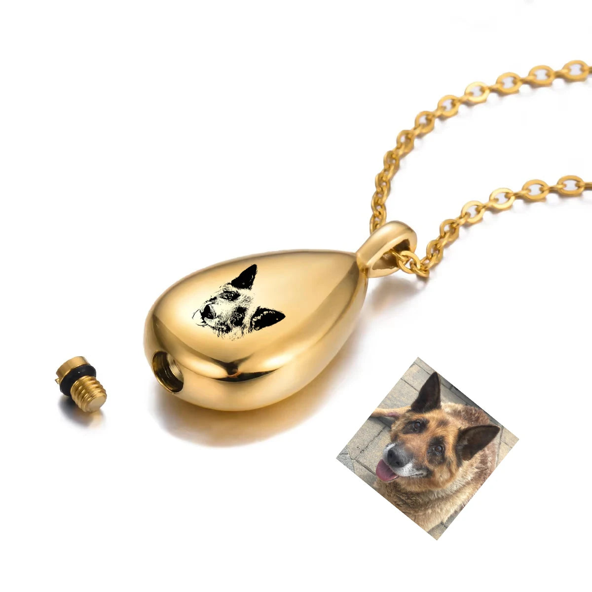 Ashes Keepsake Custom Engraved Pet Portrait Photo Urn Necklace for Cat And Dog Ashes Personalized Stainless Steel Cremation Jewelry