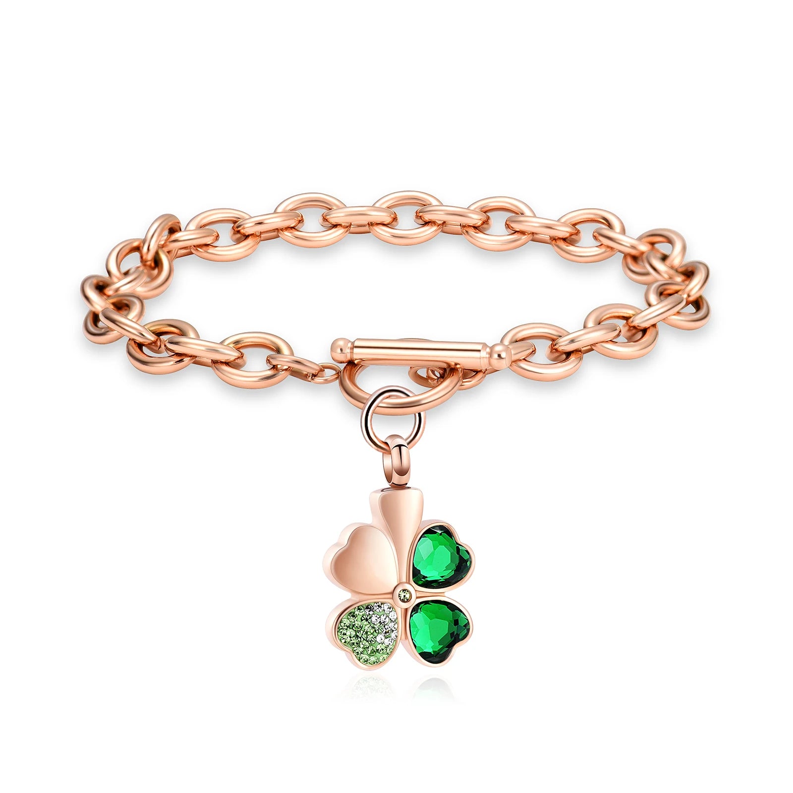 Urn Bracelet For Ashes Green Clover Leaf
