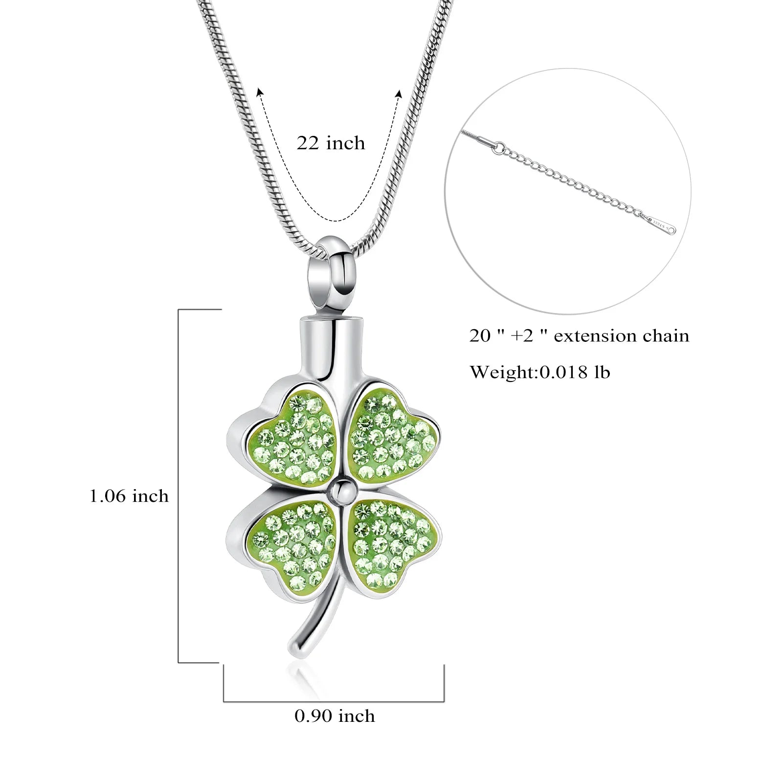 Green Clover Leaf Urn Necklace With Zirconia