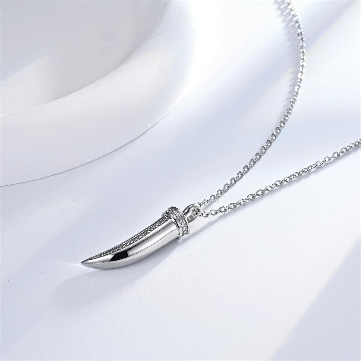 Ashes Keepsake Stainless Steel Wolf Tooth Urn Necklace, Cremation Jewelry For Men / Women