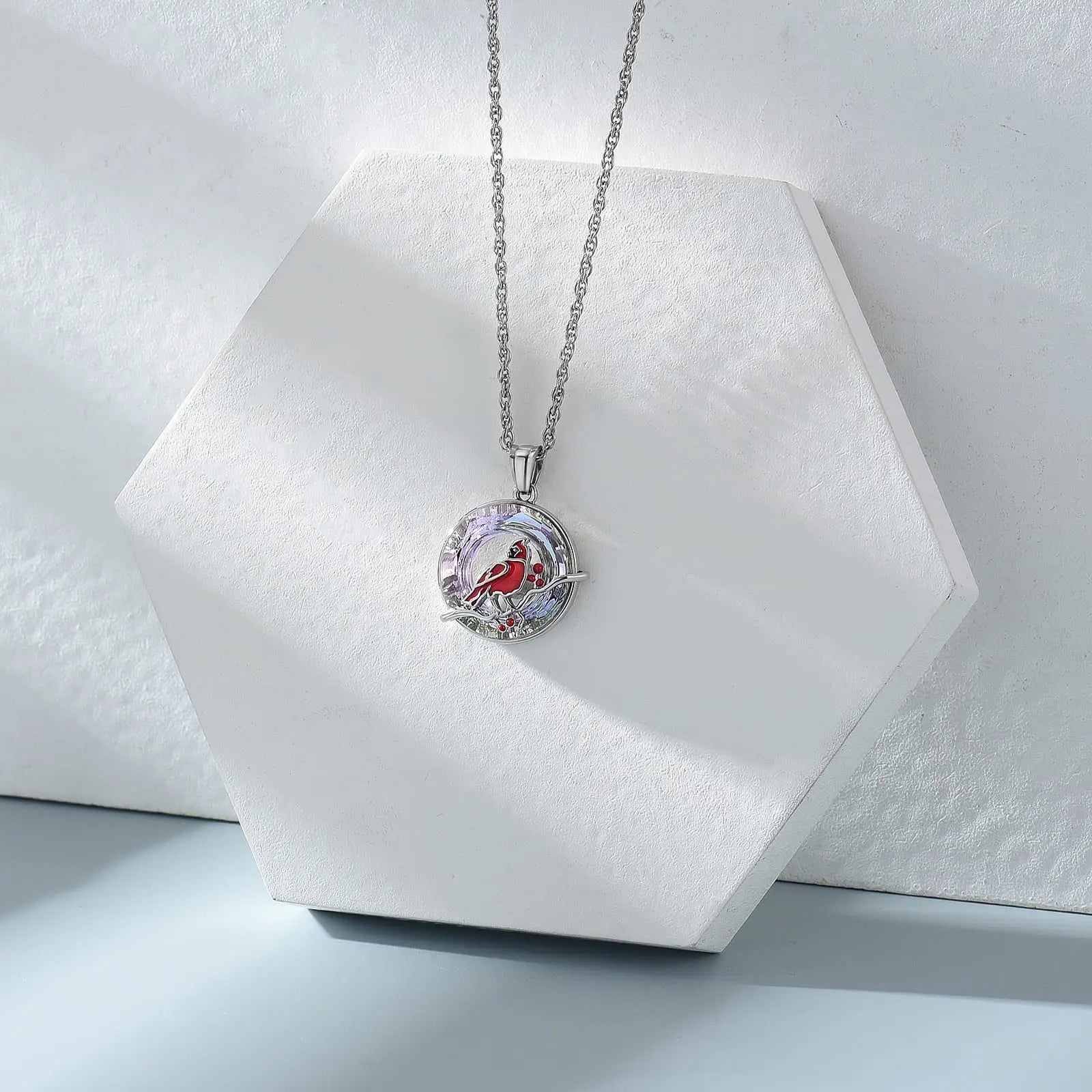 Ashes Keepsake Cardinal Urn Necklace for Ashes Cremation Jewelry With Crystal
