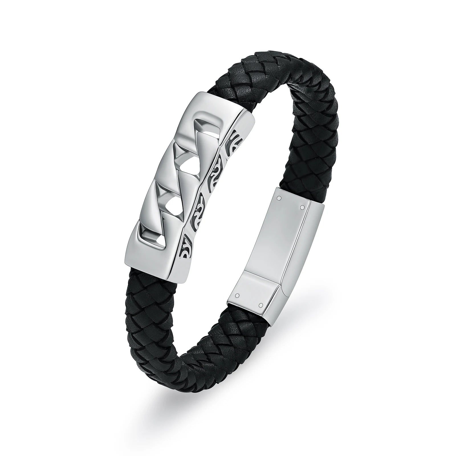 Ashes Keepsake Leather Cuban Link Bracelet for Ashes, Men's Stainless Cremation Jewelry