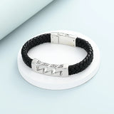 Ashes Keepsake Leather Cuban Link Bracelet for Ashes, Men's Stainless Cremation Jewelry