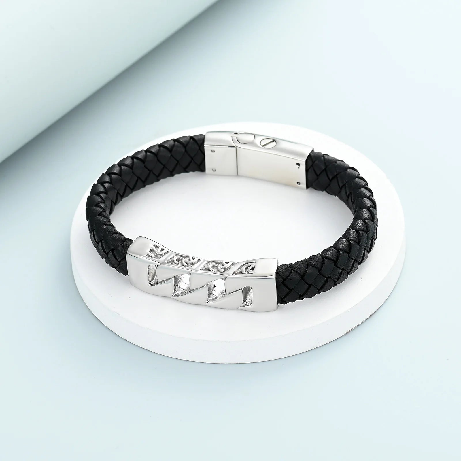 Ashes Keepsake Leather Cuban Link Bracelet for Ashes, Men's Stainless Cremation Jewelry