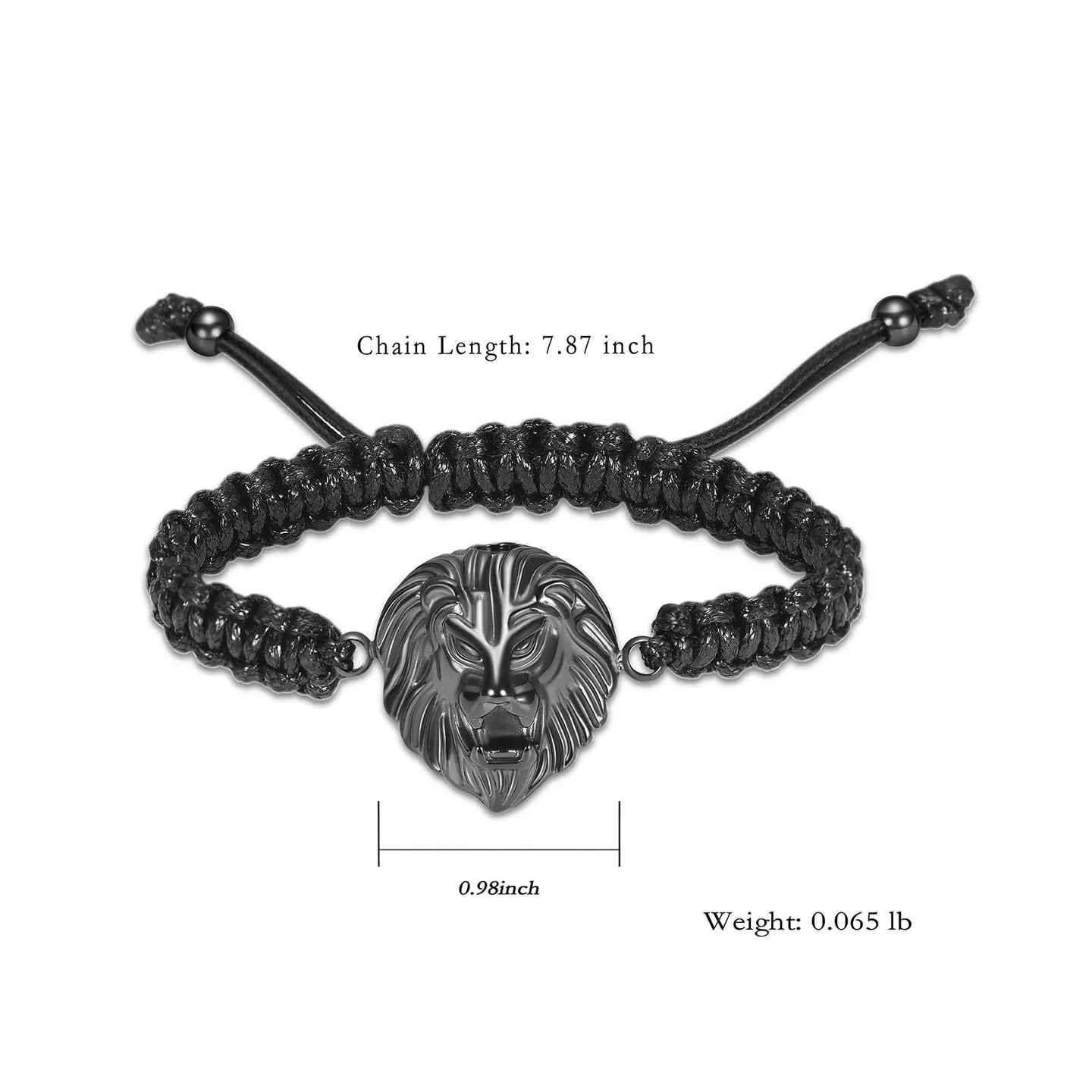Ashes Keepsake Lion Head Cremation Urn Bracelet for Ashes Braided Rope Men's Cremation Jewelry