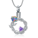 Ashes Keepsake Rose In a Circle Urn Necklace Stainless Steel Cremation Jewelry
