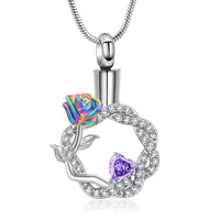 Ashes Keepsake Rose In a Circle Urn Necklace Stainless Steel Cremation Jewelry