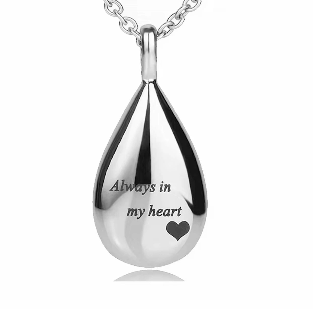 Always In My Heart Teardrop Ashes Urn Necklace Stainless Steel