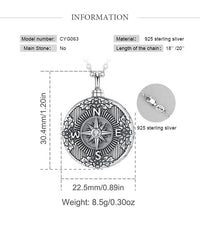 Sterling Silver Compass Ashes Urn Pendant