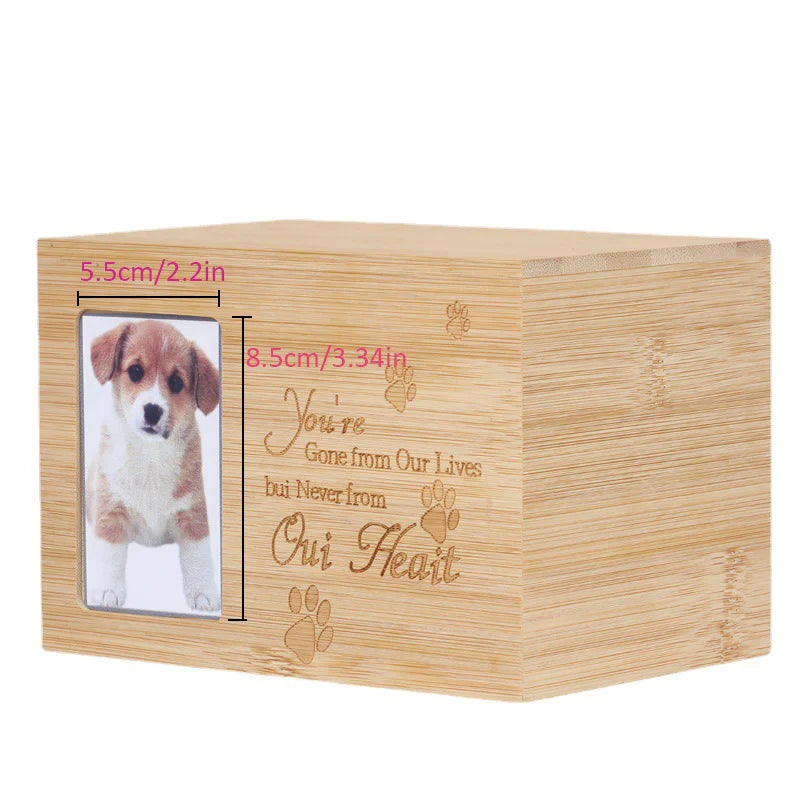 Wooden Dog or Cat Urn with Picture Frame