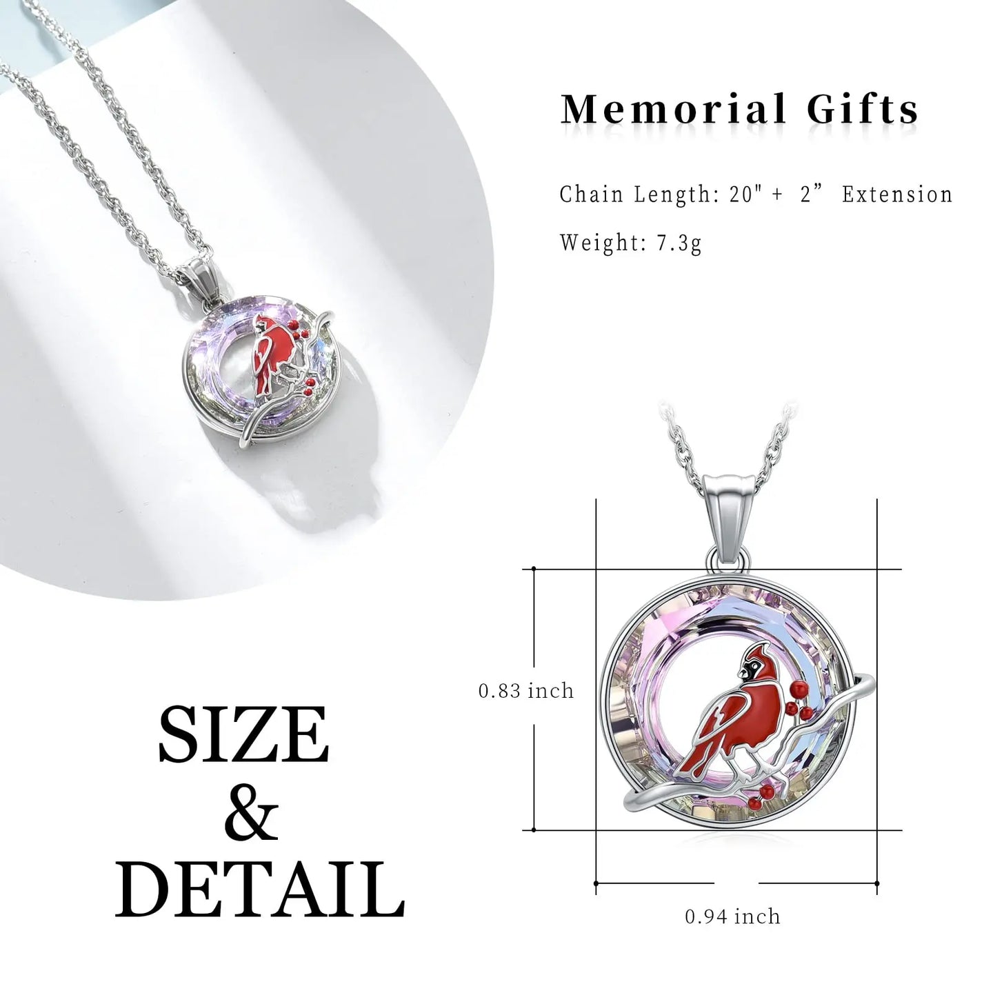 Ashes Keepsake Cardinal Urn Necklace for Ashes Cremation Jewelry With Crystal