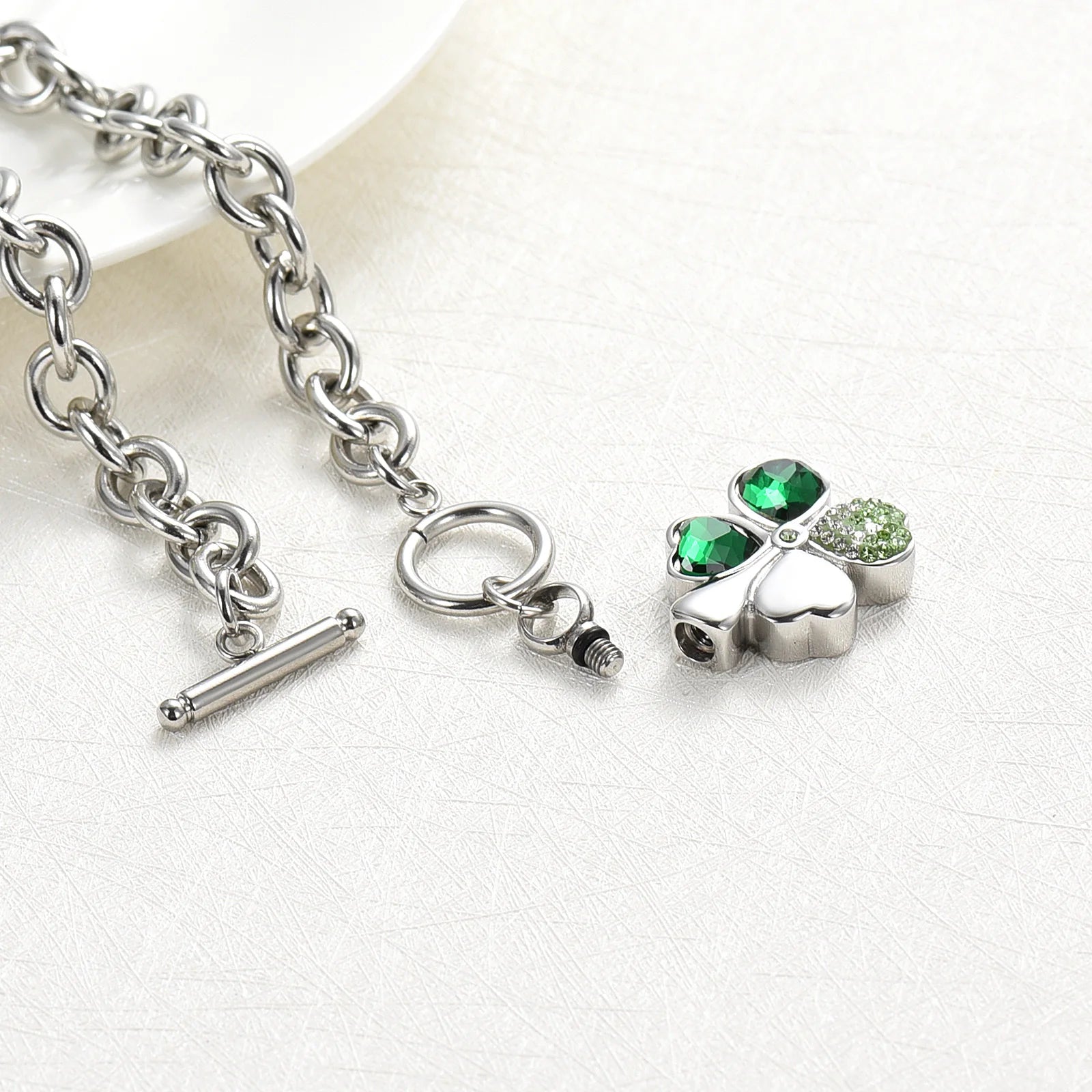 Urn Bracelet For Ashes Green Clover Leaf