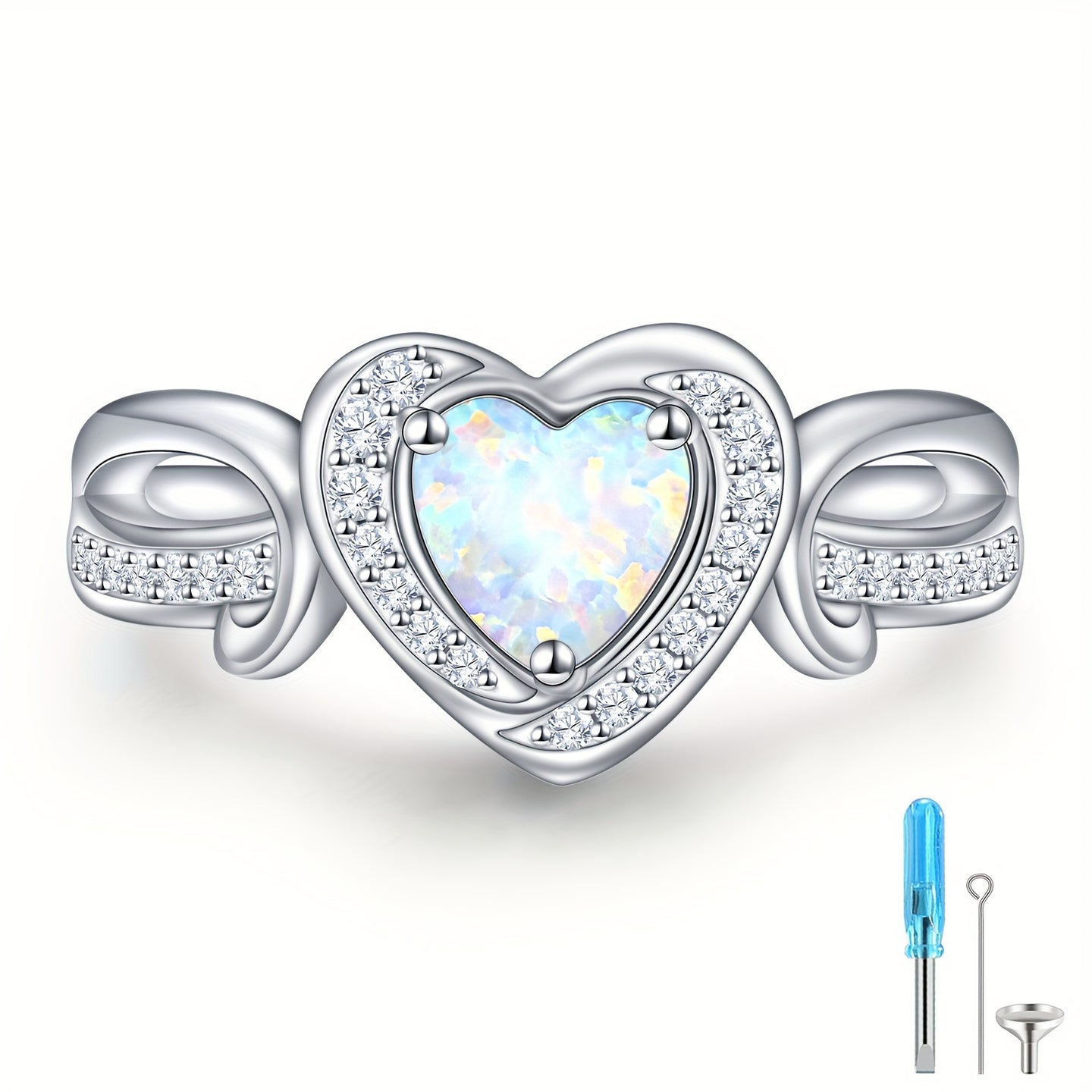 Ashes Keepsake 925 Sterling Silver Urn Ring With Opal, Cremation Ashes Jewelry For Women