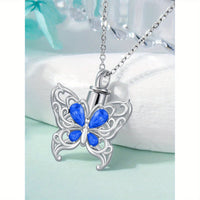 Ashes Keepsake 925 Silver Butterfly Urn Necklace, Cremation Jewelry For Ashes