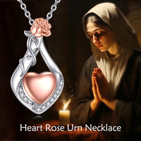 Ashes Keepsake Elegant 925 Sterling Silver Rose Heart Urn Necklace For Ashes / Cremation Jewelry For Women