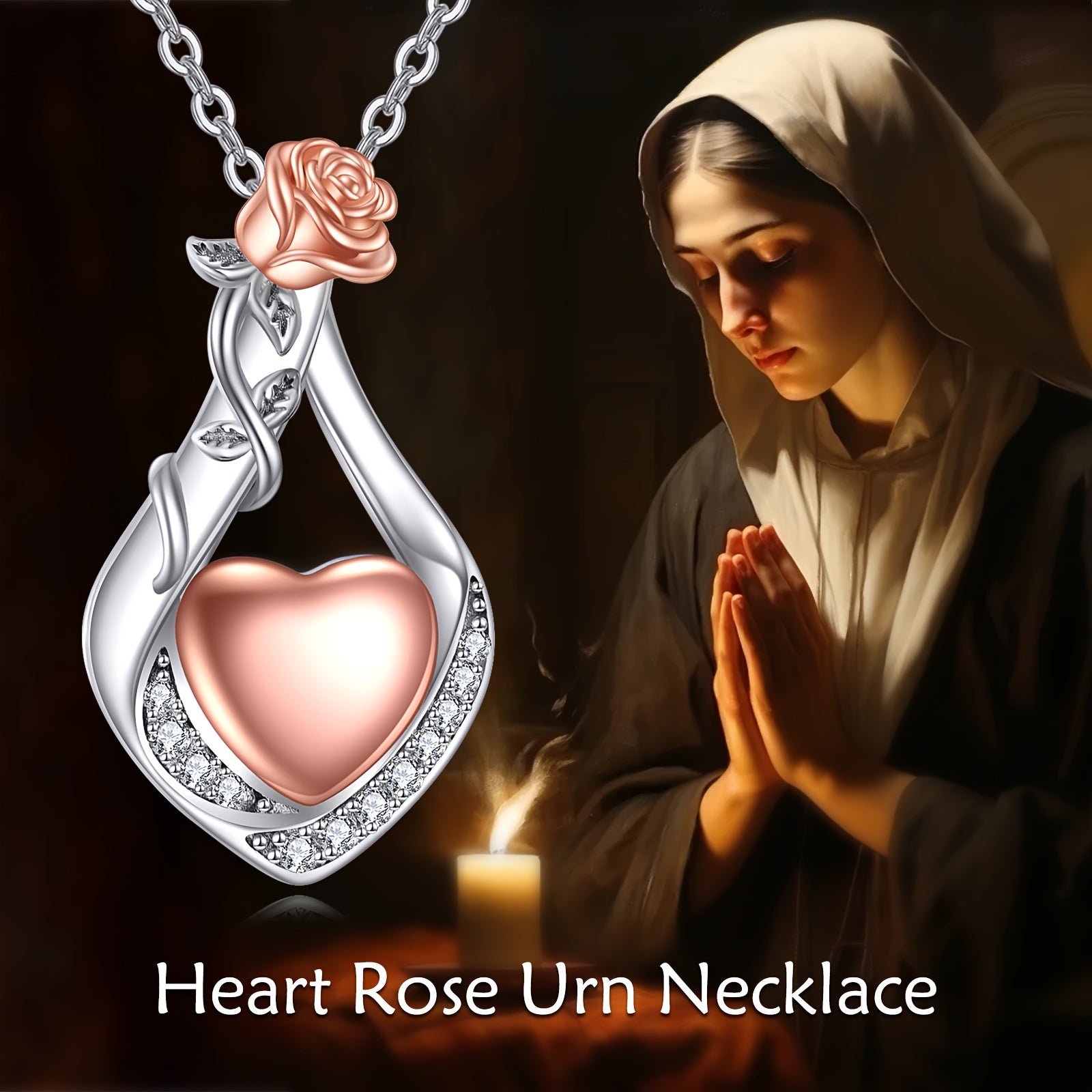 Ashes Keepsake Elegant 925 Sterling Silver Rose Heart Urn Necklace For Ashes / Cremation Jewelry For Women