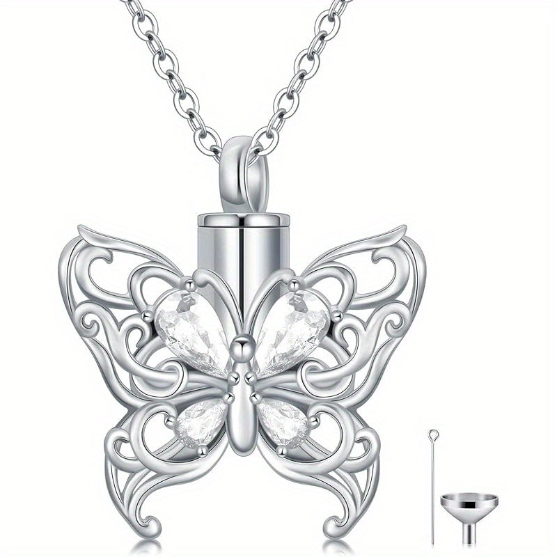Ashes Keepsake 925 Silver Butterfly Urn Necklace, Cremation Jewelry For Ashes