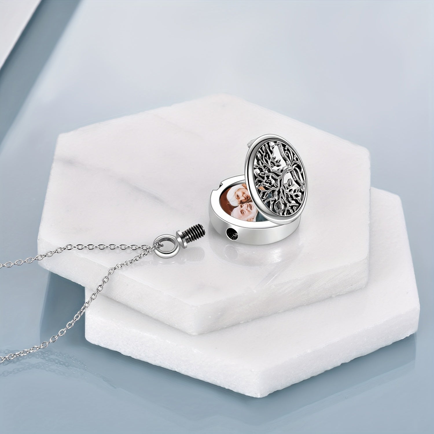 Ashes Keepsake 925 Sterling Silver Tree of Life Cremation Urn Necklace With Picture Holder