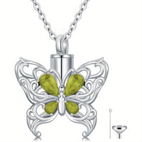 Ashes Keepsake 925 Silver Butterfly Urn Necklace, Cremation Jewelry For Ashes