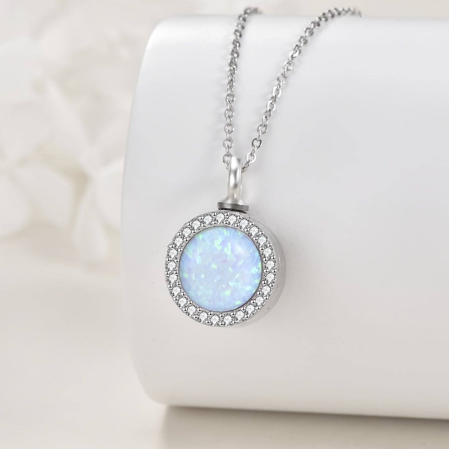 Ashes Keepsake 925 Sterling Silver Opal Urn Necklace For Cremation Ashes