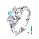 Ashes Keepsake 925 Sterling Silver Lotus Urn Ring For Ashes Moonstone Flower Cremation Jewelry For Women