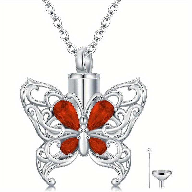 Ashes Keepsake 925 Silver Butterfly Urn Necklace, Cremation Jewelry For Ashes
